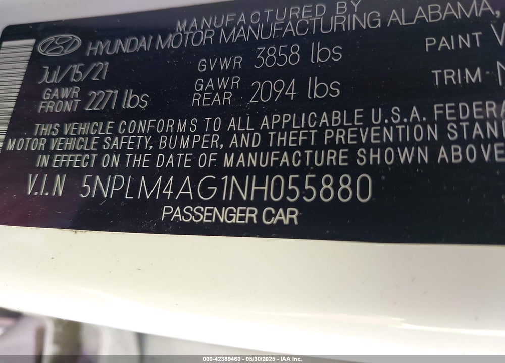2022 HYUNDAI ELANTRA VIN: 5NPLM4AG1NH055880