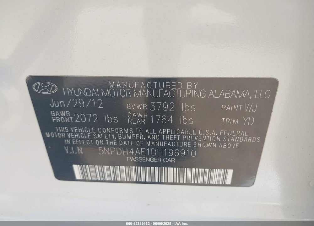 2013 HYUNDAI ELANTRA GLS VIN: 5NPDH4AE1DH196910