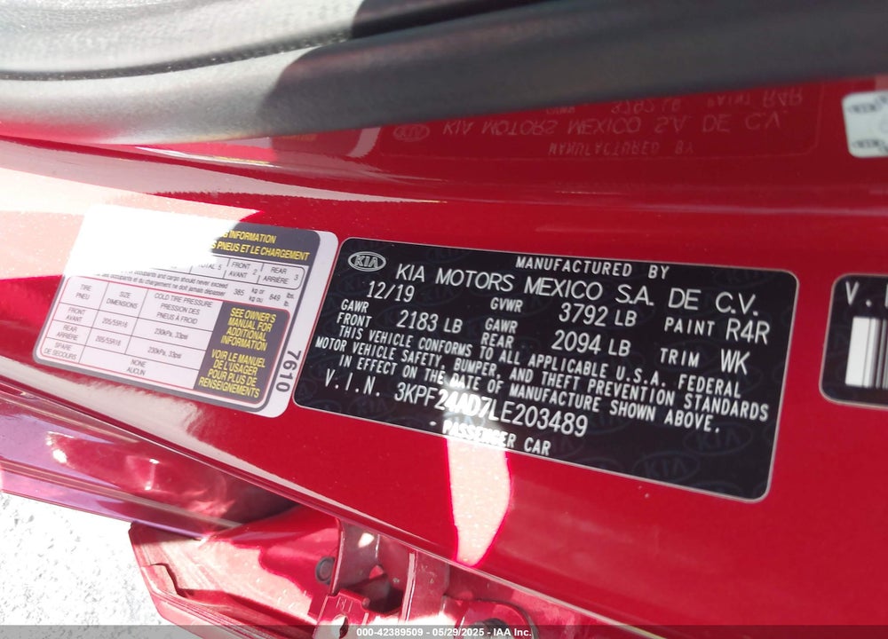 2020 KIA FORTE LXS VIN: 3KPF24AD7LE203489