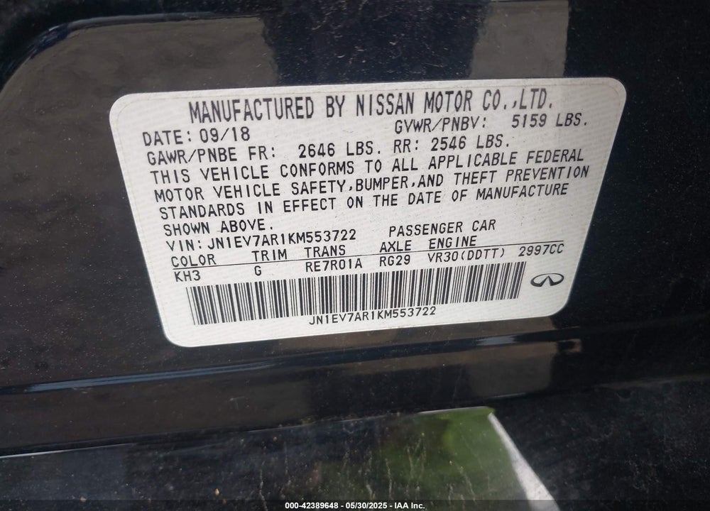 2019 INFINITI Q50 VIN: JN1EV7AR1KM553722