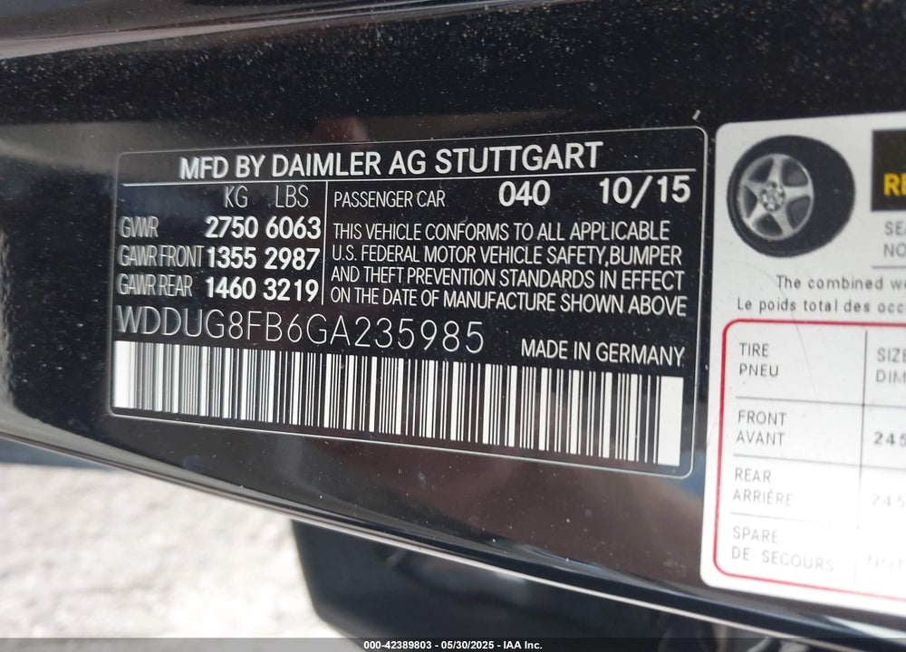 2016 MERCEDES-BENZ S 550 4MATIC VIN: WDDUG8FB6GA235985