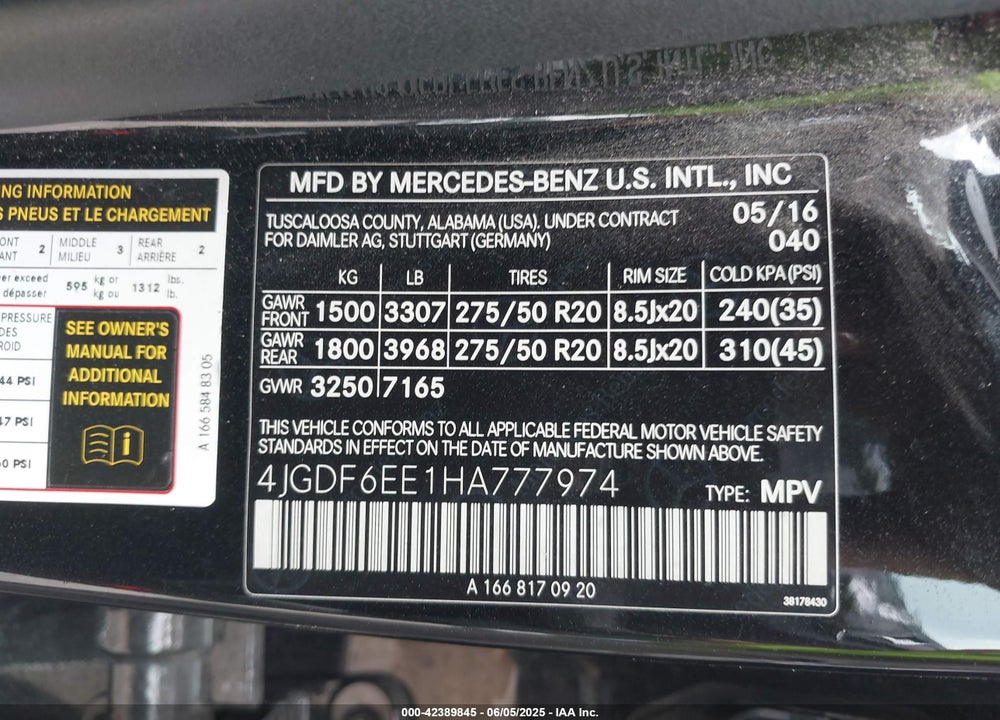 2017 MERCEDES-BENZ GLS 450 VIN: 4JGDF6EE1HA777974