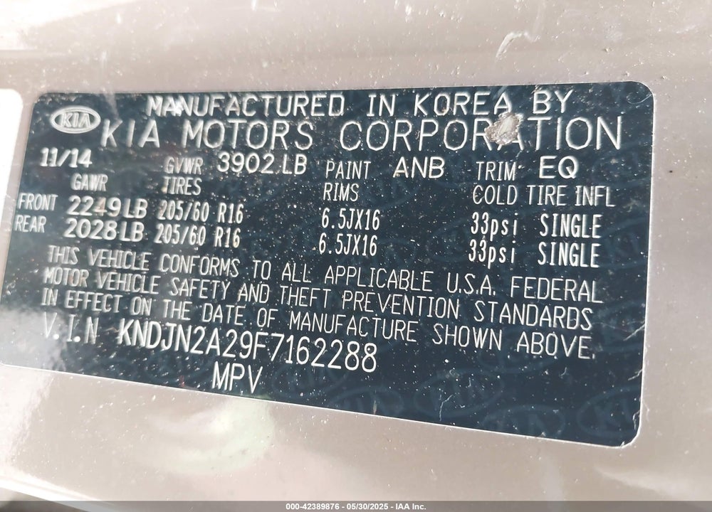 2015 KIA SOUL VIN: KNDJN2A29F7162288