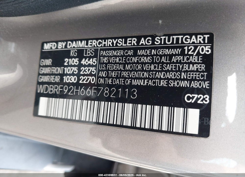2006 MERCEDES-BENZ C 280 LUXURY 4MATIC VIN: WDBRF92H66F782113