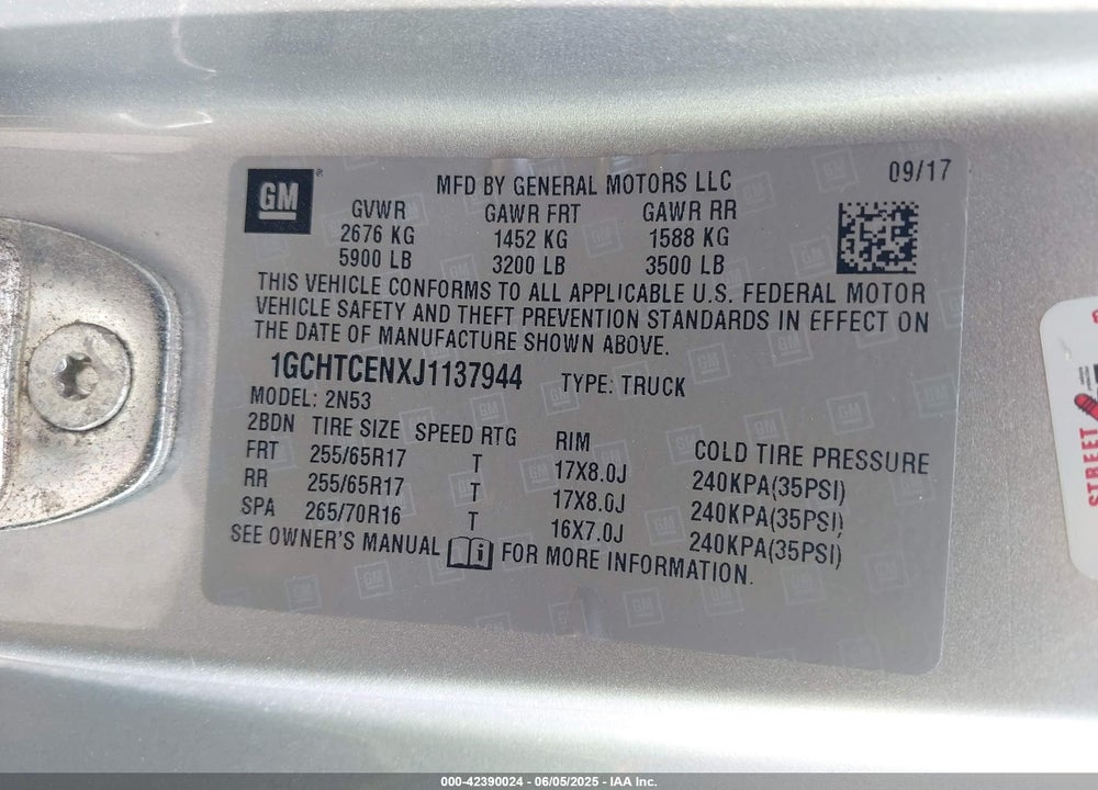 2018 CHEVROLET COLORADO VIN: 1GCHTCENXJ1137944