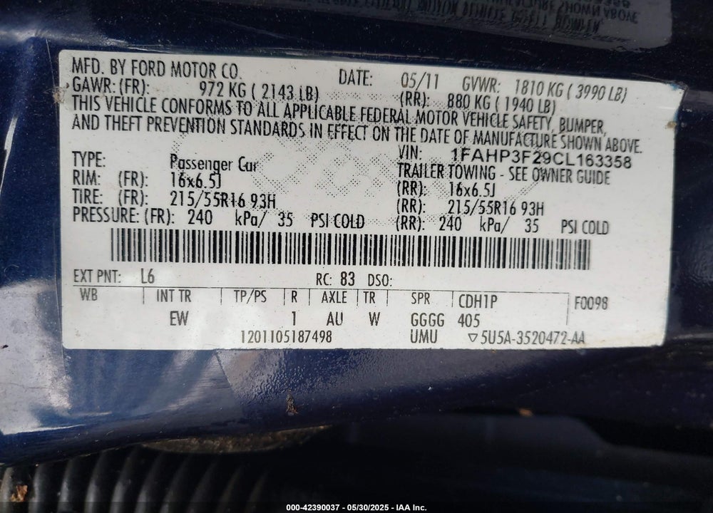 2012 FORD FOCUS SE VIN: 1FAHP3F29CL163358