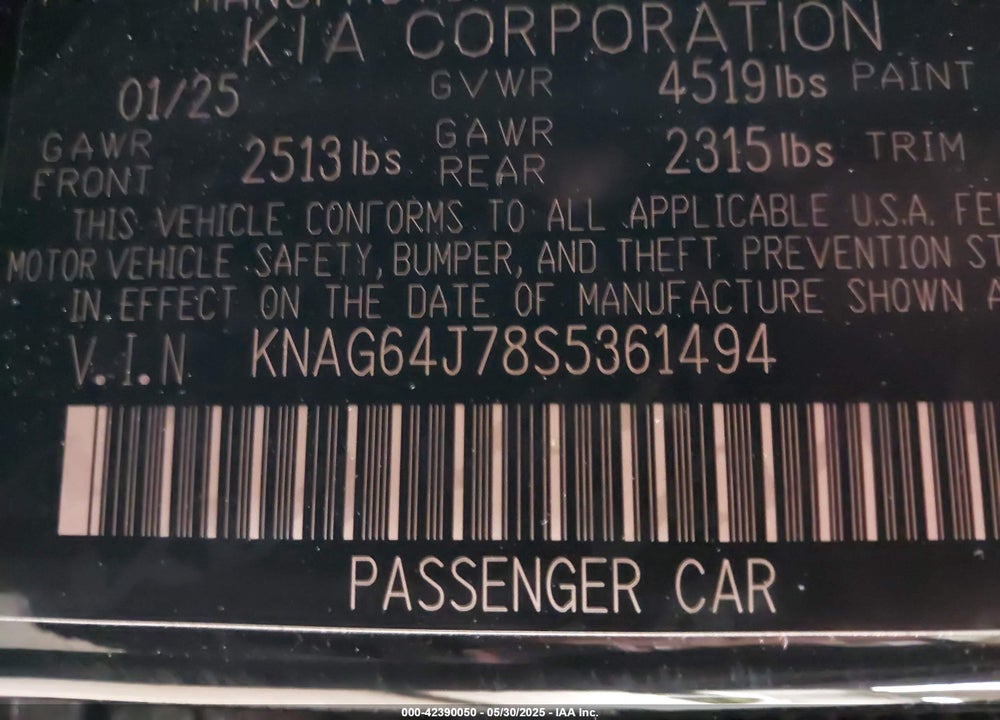 2025 KIA K5 VIN: KNAG64J78S5361494