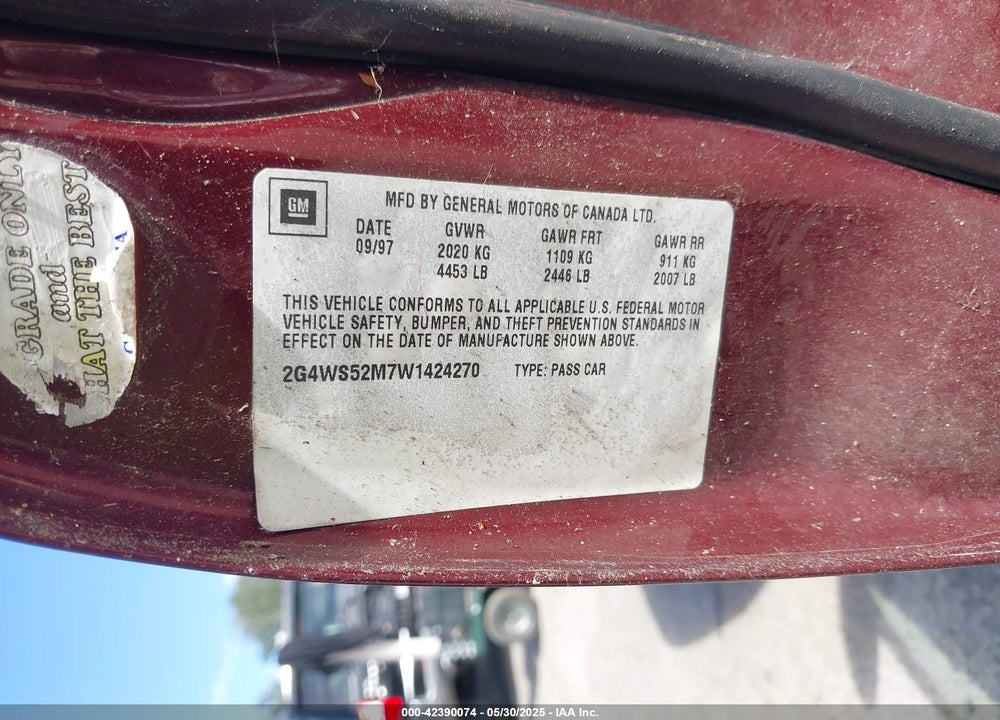 1998 BUICK CENTURY CUSTOM CMI VIN: 2G4WS52M7W1424270