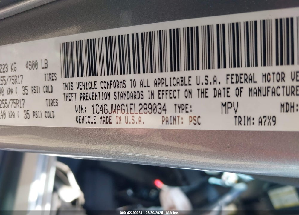 2014 JEEP WRANGLER SPORT VIN: 1C4GJWAG1EL289034