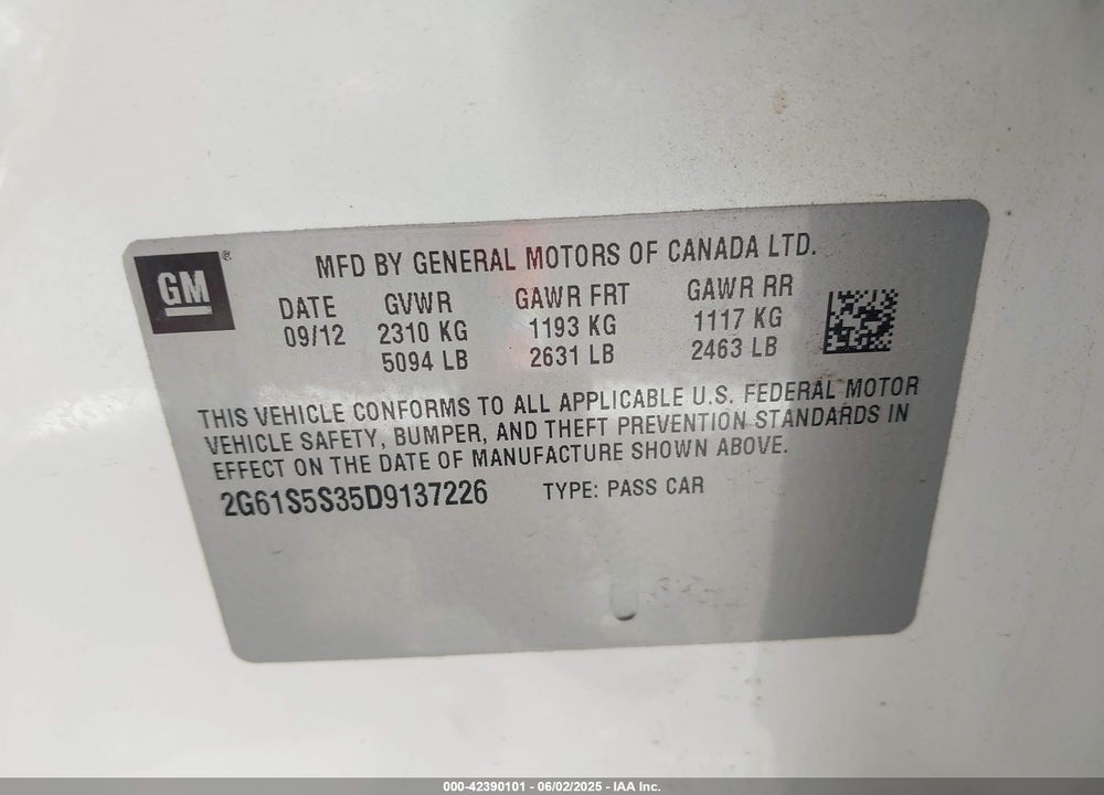 2013 CADILLAC XTS VIN: 2G61S5S35D9137226