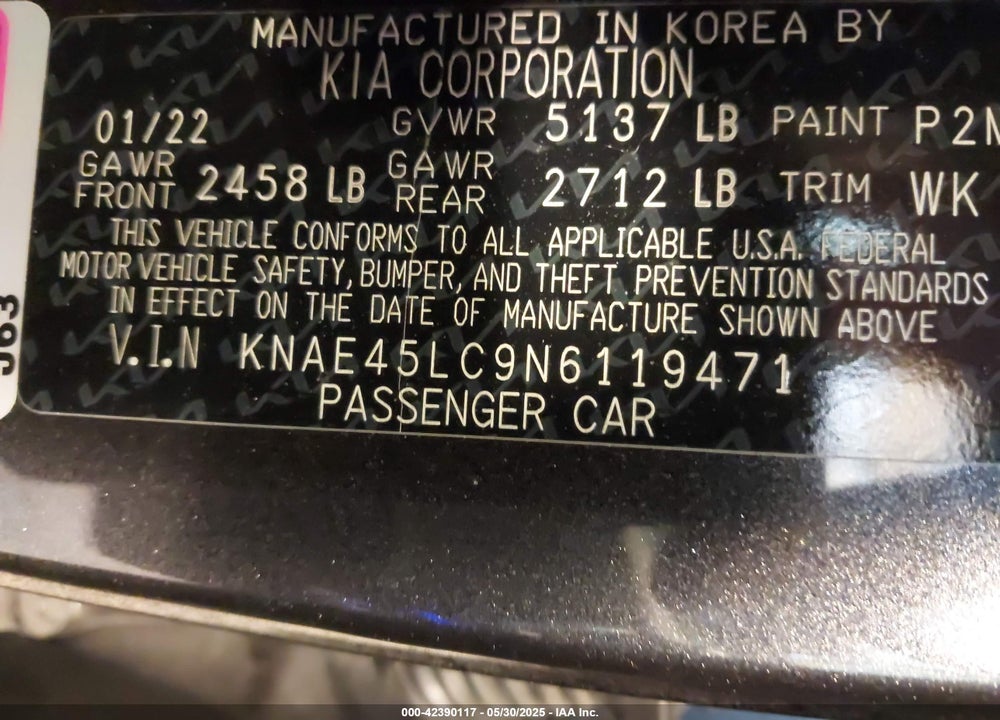 2022 KIA STINGER VIN: KNAE45LC9N6119471