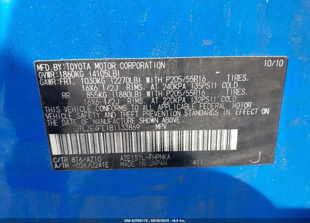 2011 SCION XB RELEASE SERIES 8.0 VIN: JTLZE4FE1B1133869