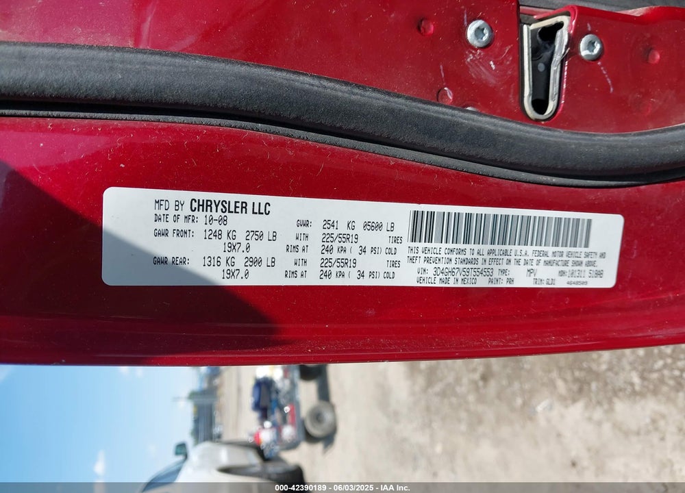 2009 DODGE JOURNEY VIN: 3D4GH67V59T554553