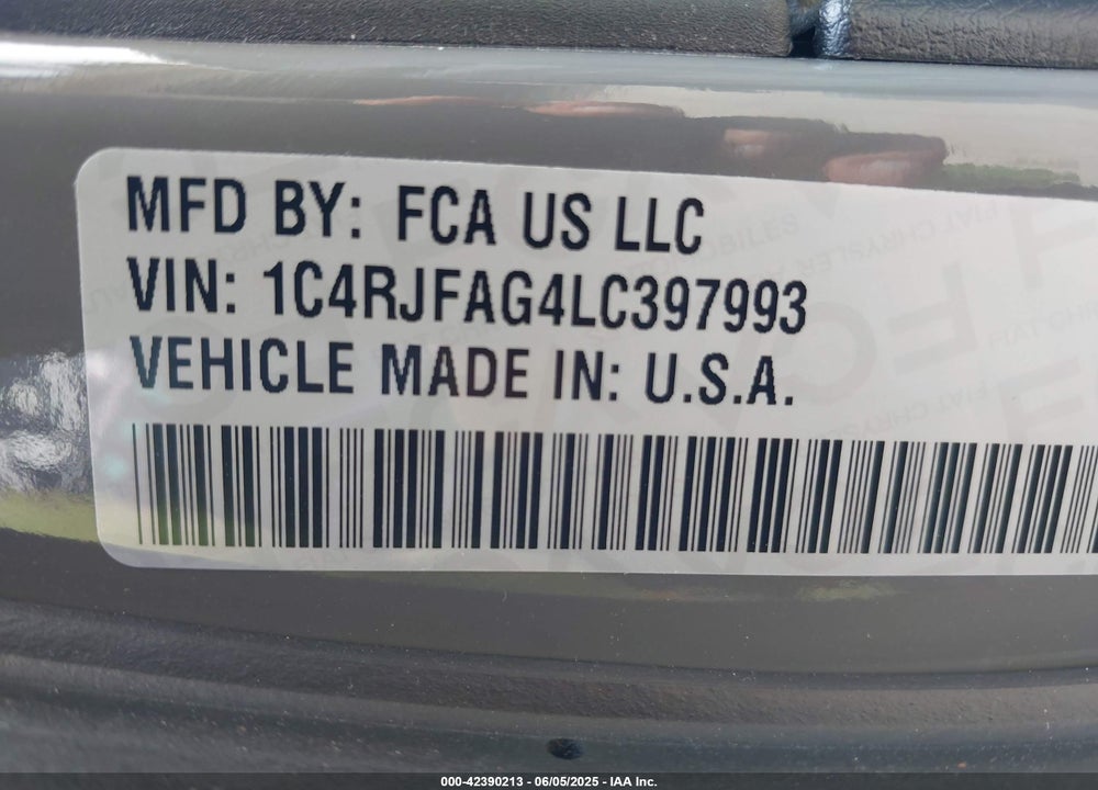 2020 JEEP GRAND CHEROKEE VIN: 1C4RJFAG4LC397993