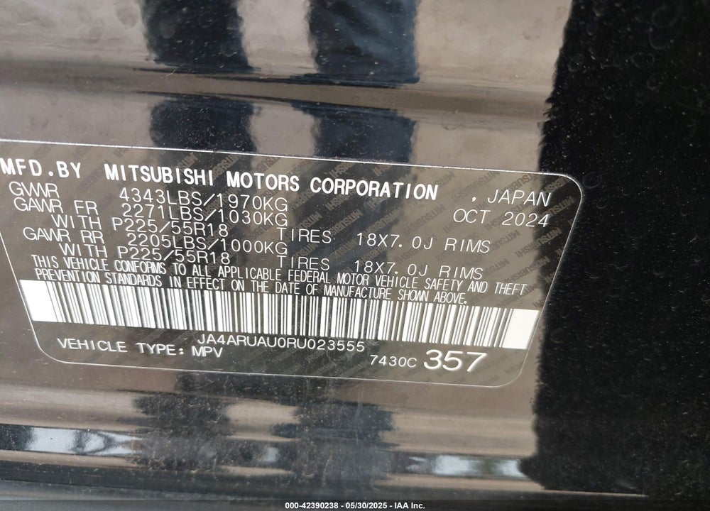 2024 MITSUBISHI OUTLANDER SPORT 2.0 ES AWC VIN: JA4ARUAU0RU023555