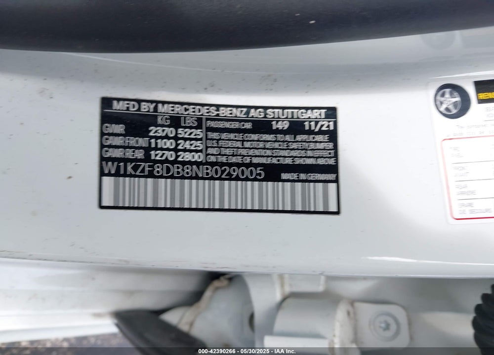 2022 MERCEDES-BENZ E VIN: W1KZF8DB8NB029005