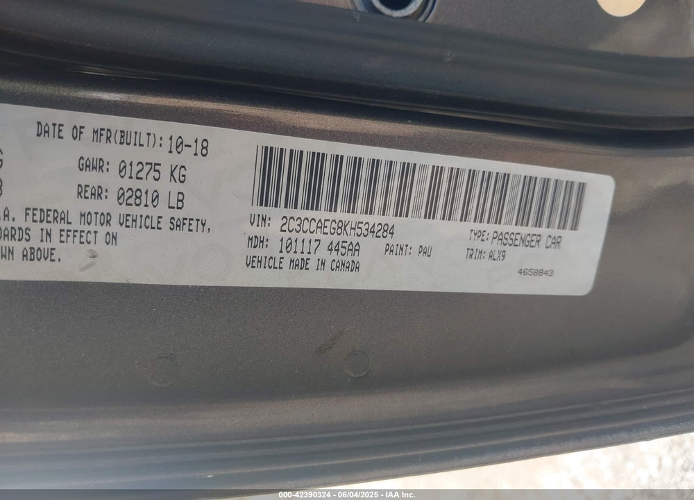 2019 CHRYSLER 300 VIN: 2C3CCAEG8KH534284