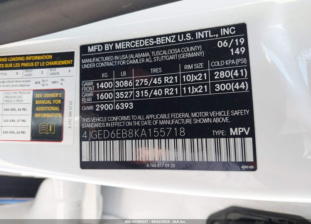 2019 MERCEDES-BENZ AMG GLE 43 COUPE VIN: 4JGED6EB8KA155718