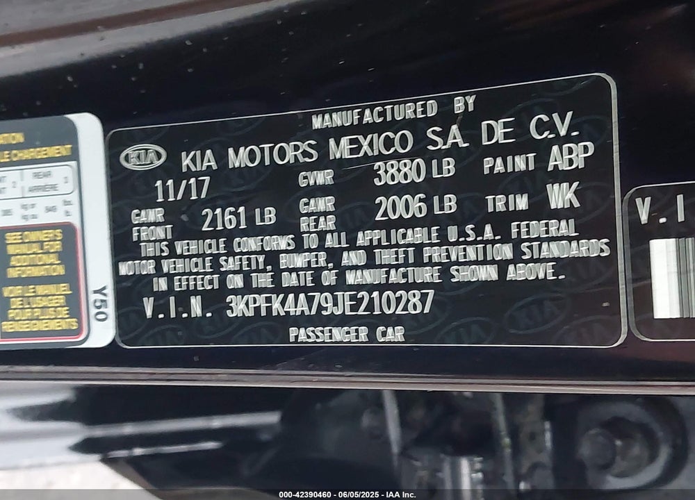 2018 KIA FORTE VIN: 3KPFK4A79JE210287