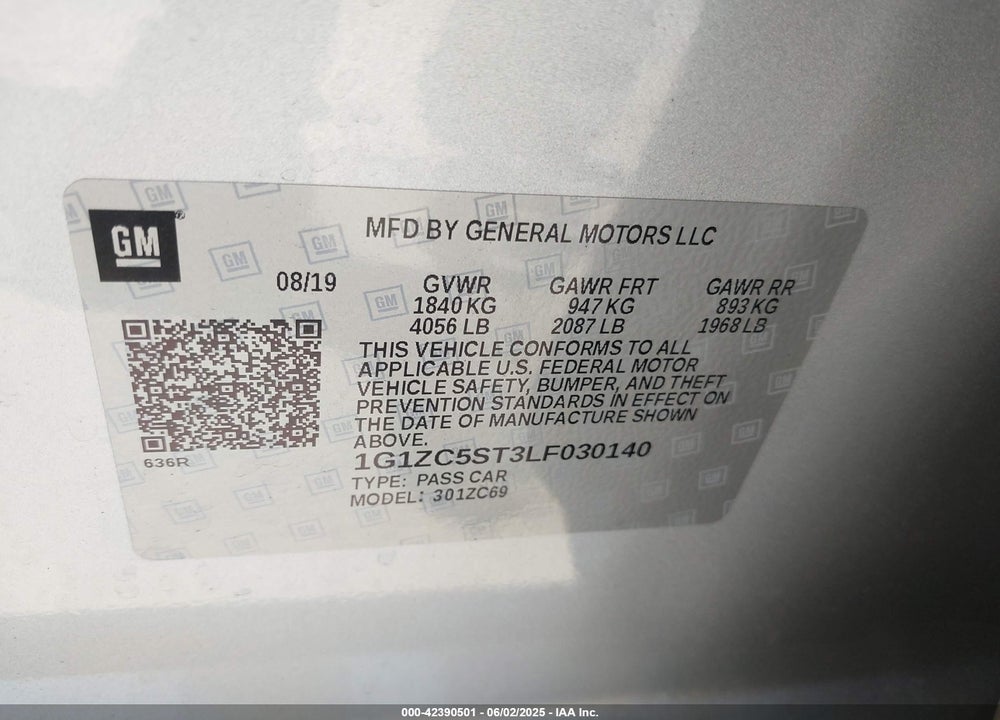 2020 CHEVROLET MALIBU VIN: 1G1ZC5ST3LF030140