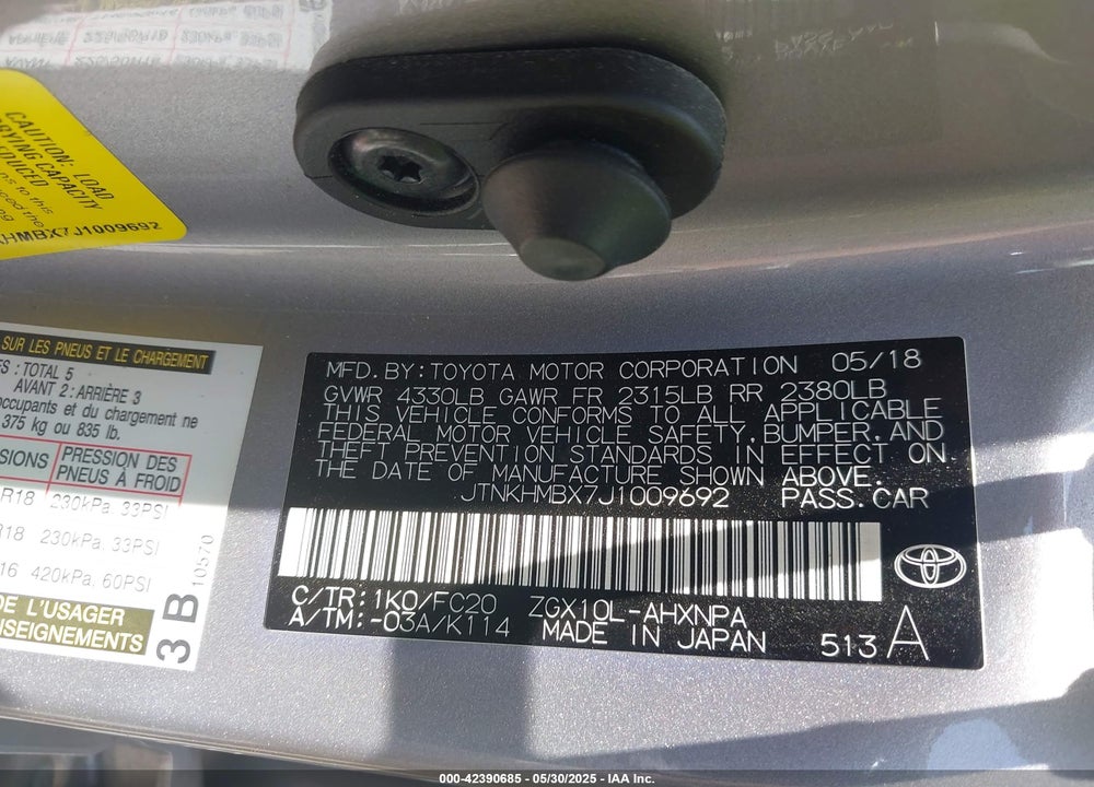 2018 TOYOTA C-HR VIN: JTNKHMBX7J1009692
