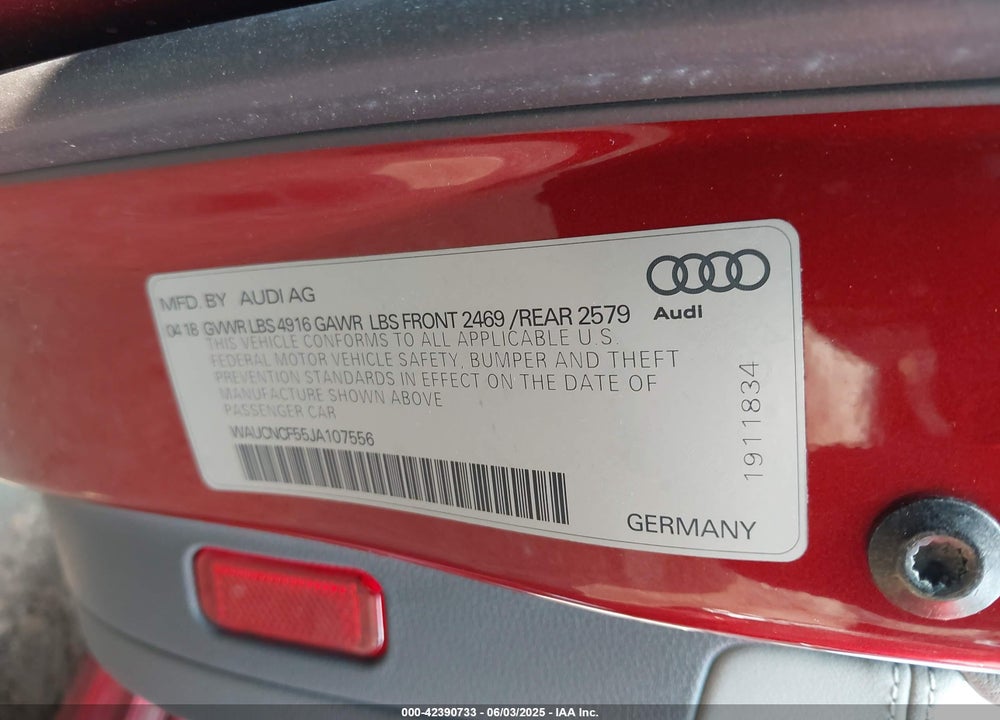 2018 AUDI A5 2.0T PREMIUM VIN: WAUCNCF55JA107556