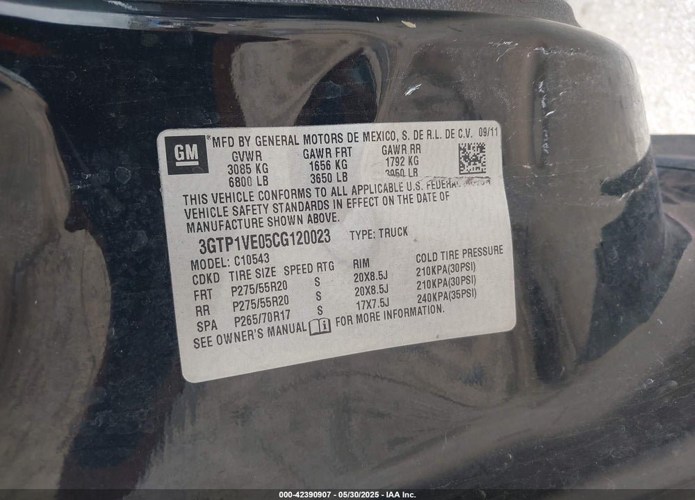 2012 GMC SIERRA 1500 VIN: 3GTP1VE05CG120023