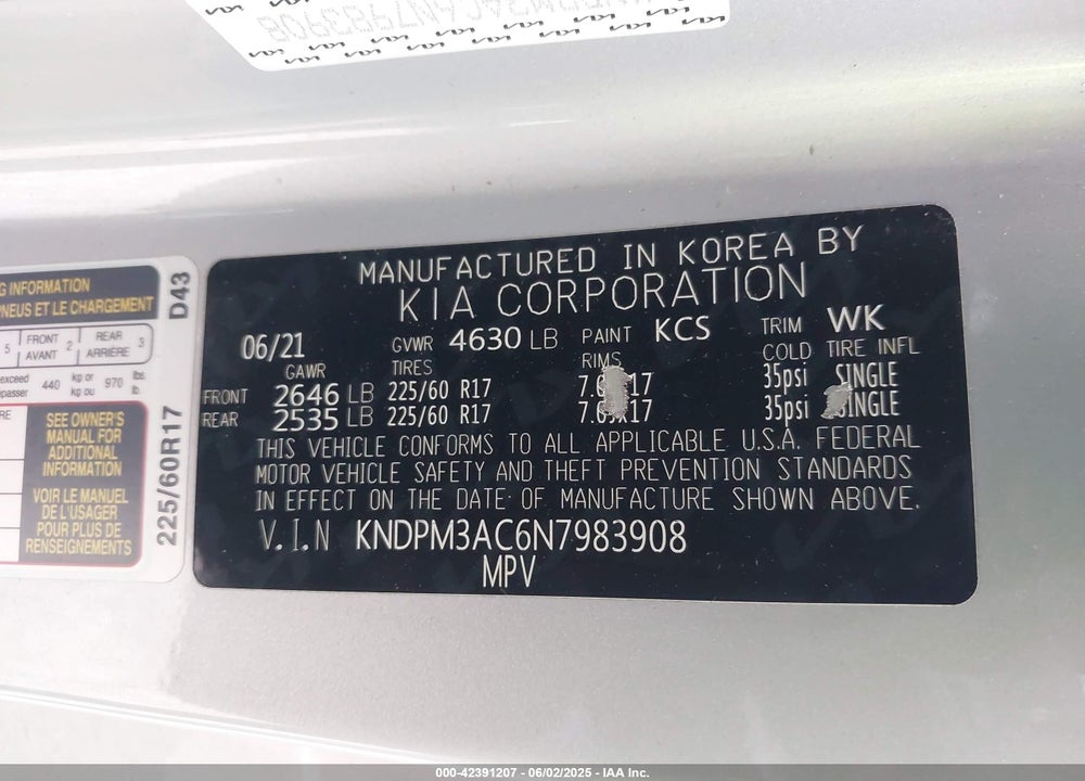 2022 KIA SPORTAGE VIN: KNDPM3AC6N7983908