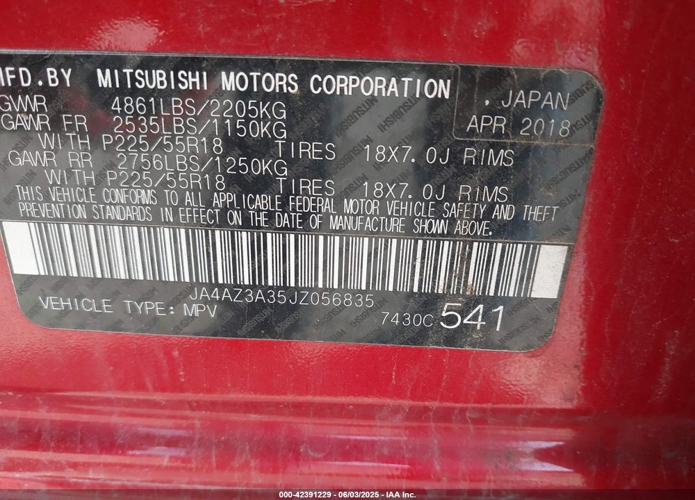 2018 MITSUBISHI OUTLANDER VIN: JA4AZ3A35JZ056835