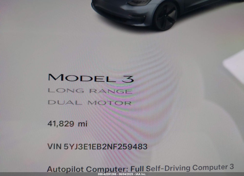 2022 TESLA MODEL 3 LONG RANGE DUAL MOTOR ALL-WHEEL DRIVE VIN: 5YJ3E1EB2NF259483