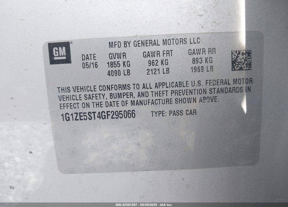 2016 CHEVROLET MALIBU 1LT VIN: 1G1ZE5ST4GF295066