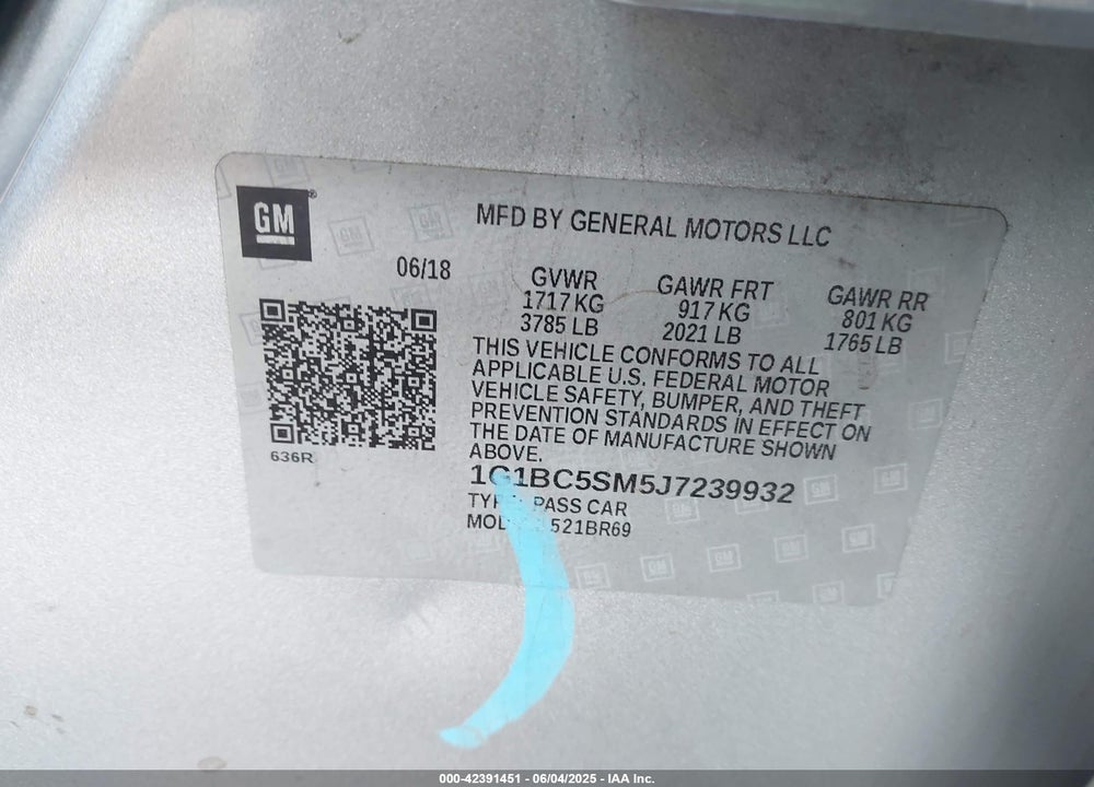 2018 CHEVROLET CRUZE VIN: 1G1BC5SM5J7239932