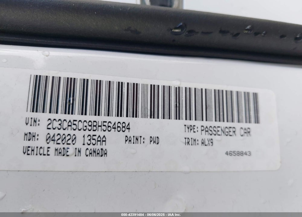 2011 CHRYSLER 300 LIMITED VIN: 2C3CA5CG9BH564684