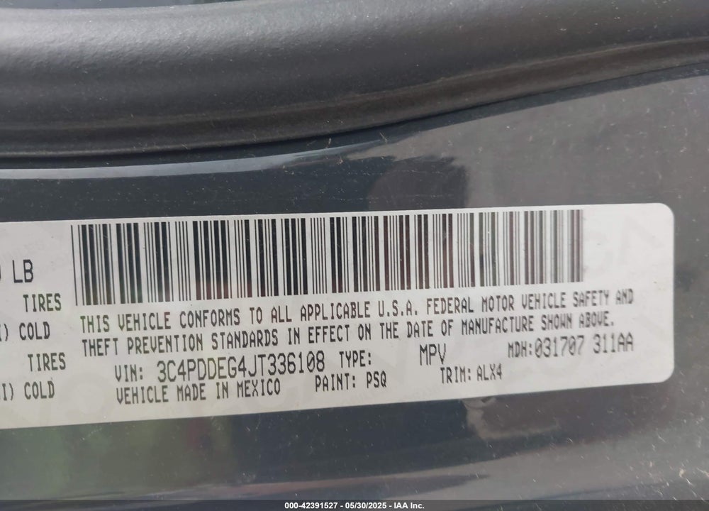 2018 DODGE JOURNEY VIN: 3C4PDDEG4JT336108