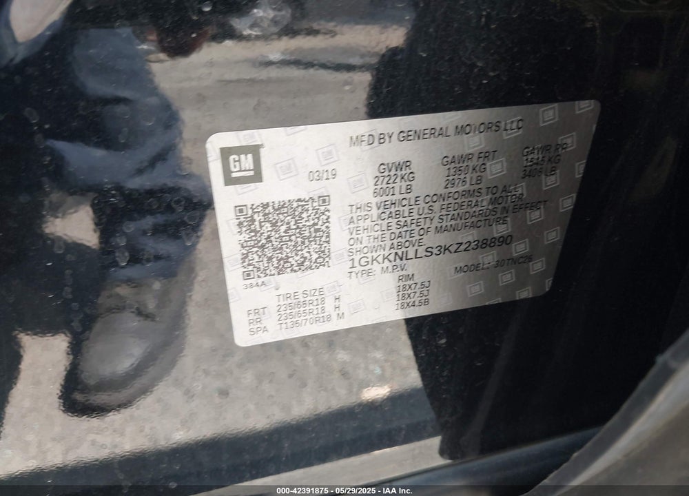 2019 GMC ACADIA SLE-2 VIN: 1GKKNLLS3KZ238890