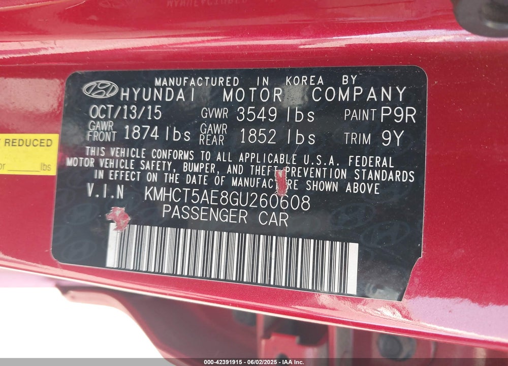 2016 HYUNDAI ACCENT VIN: KMHCT5AE8GU260608