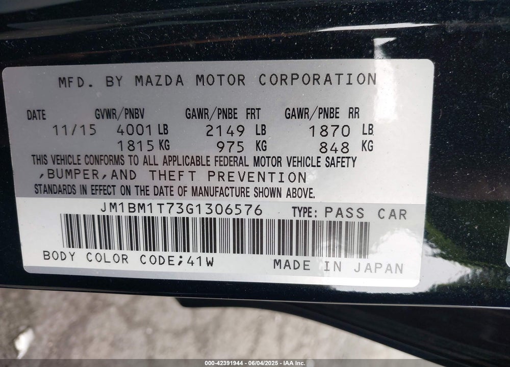 2016 MAZDA 3 I SPORT VIN: JM1BM1T73G1306576