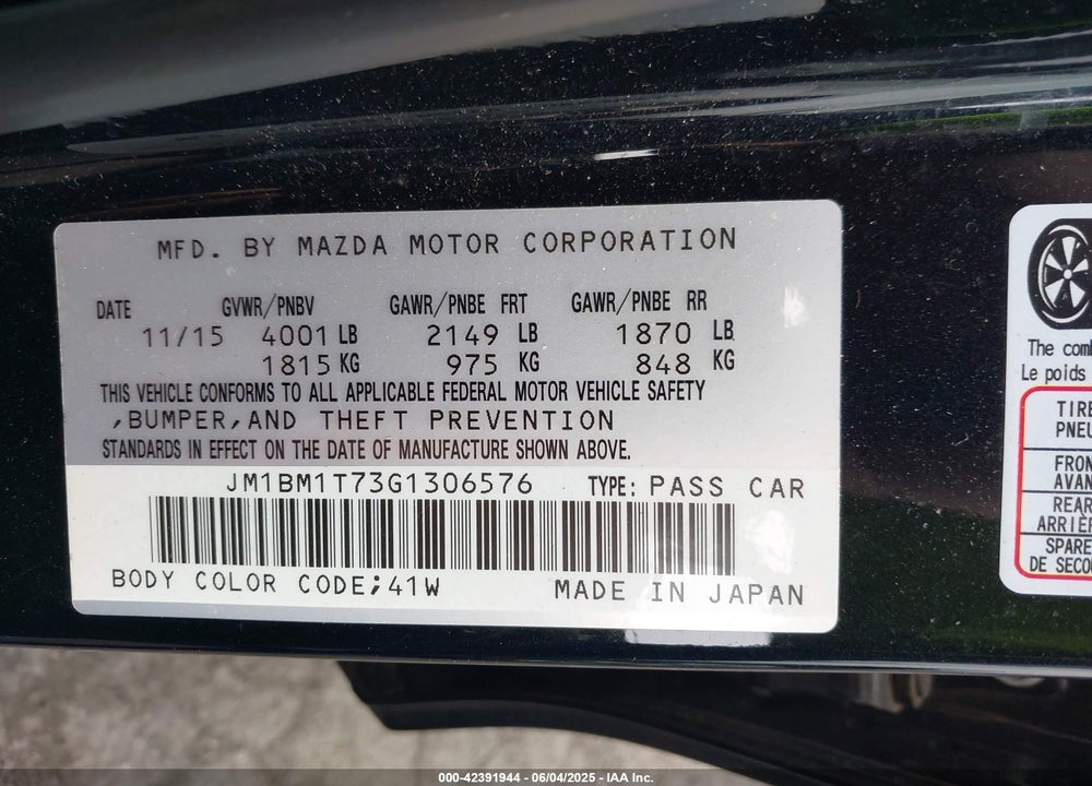 2016 MAZDA 3 I SPORT VIN: JM1BM1T73G1306576