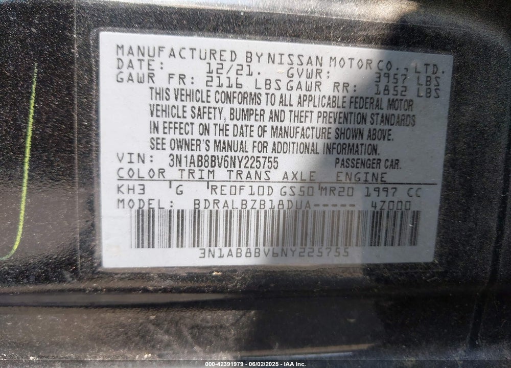 2022 NISSAN SENTRA S XTRONIC CVT VIN: 3N1AB8BV6NY225755