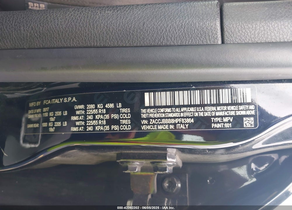 2017 JEEP RENEGADE VIN: ZACCJBBB8HPF83864