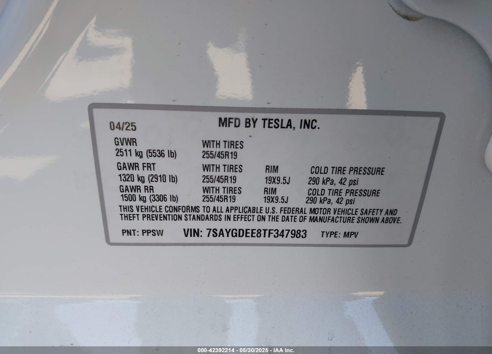 2026 TESLA MODEL Y VIN: 7SAYGDEE8TF347983