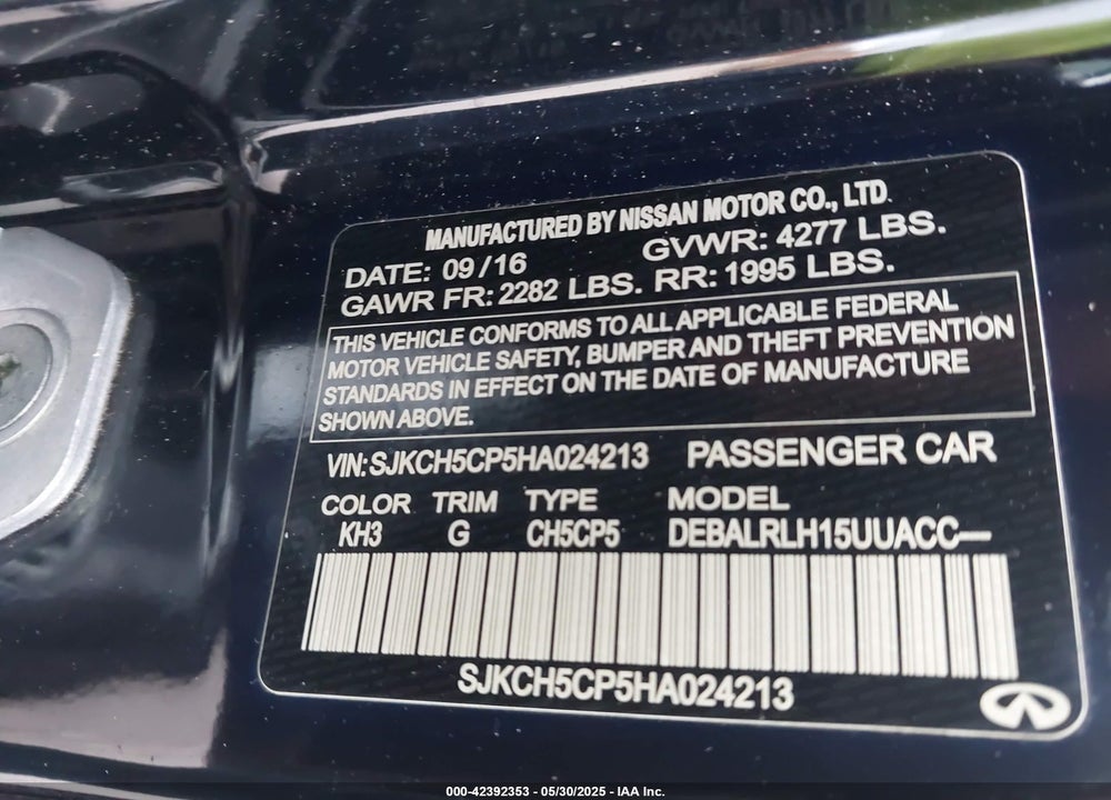 2017 INFINITI QX30 VIN: SJKCH5CP5HA024213
