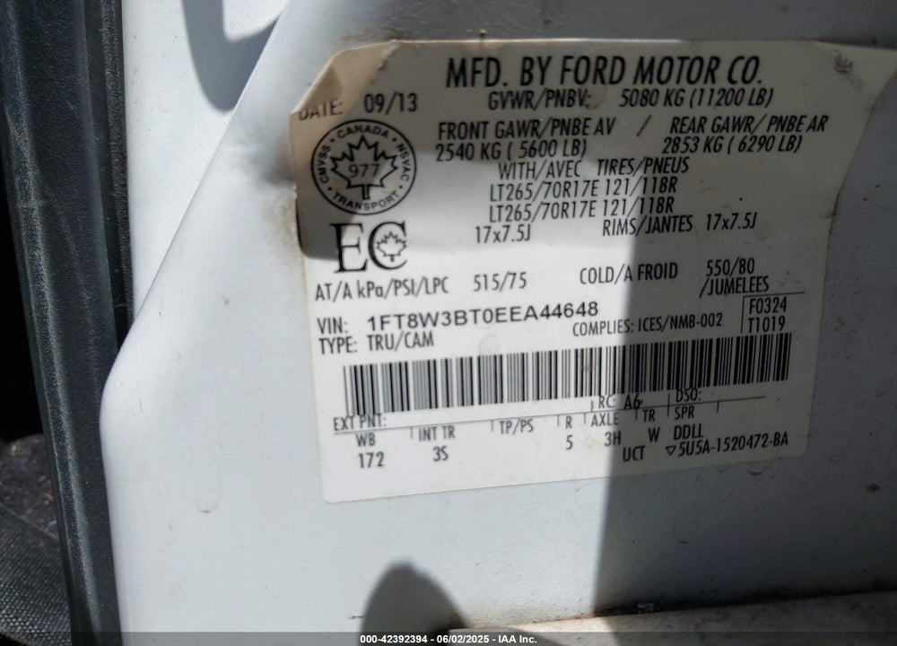2014 FORD F-350 XLT VIN: 1FT8W3BT0EEA44648