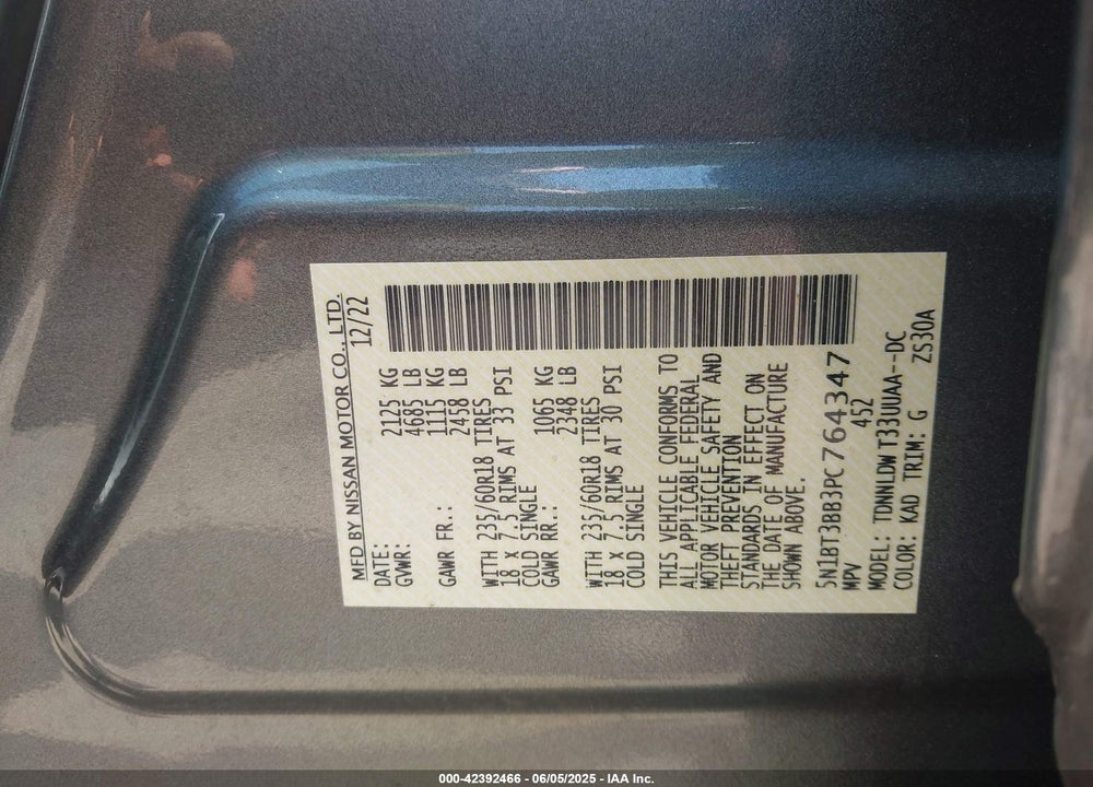 2023 NISSAN ROGUE VIN: 5N1BT3BB3PC764347