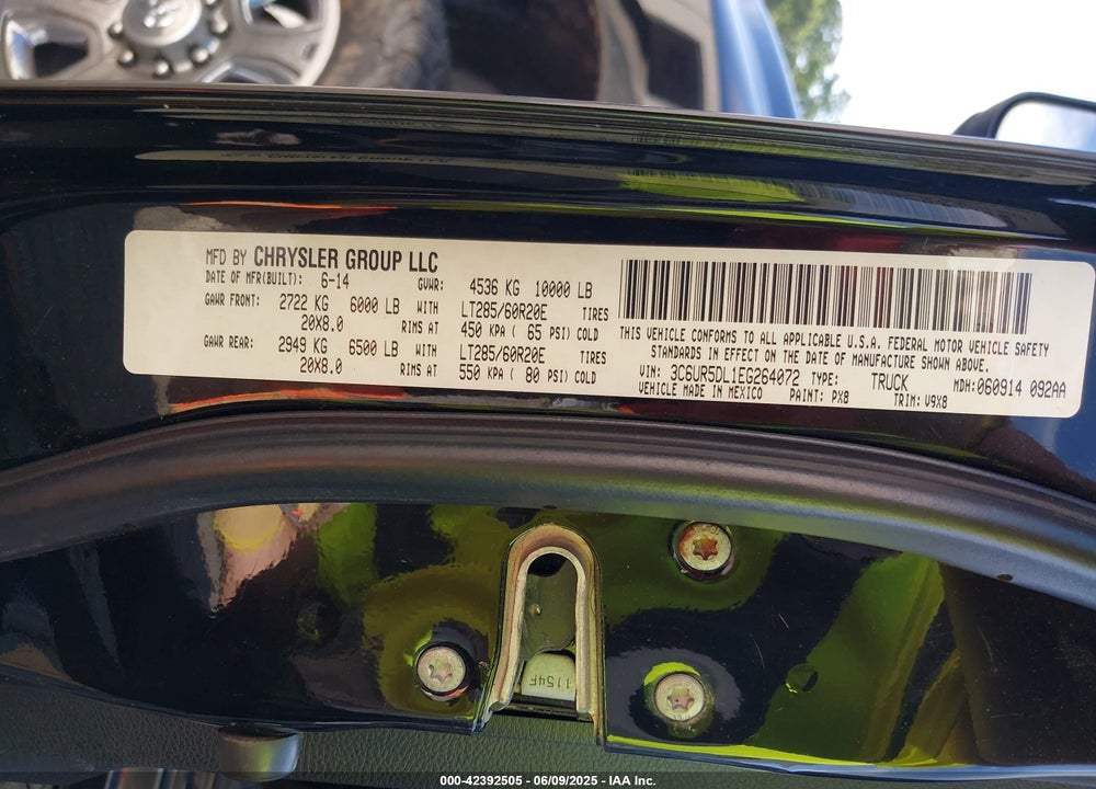 2014 RAM 2500 VIN: 3C6UR5DL1EG264072