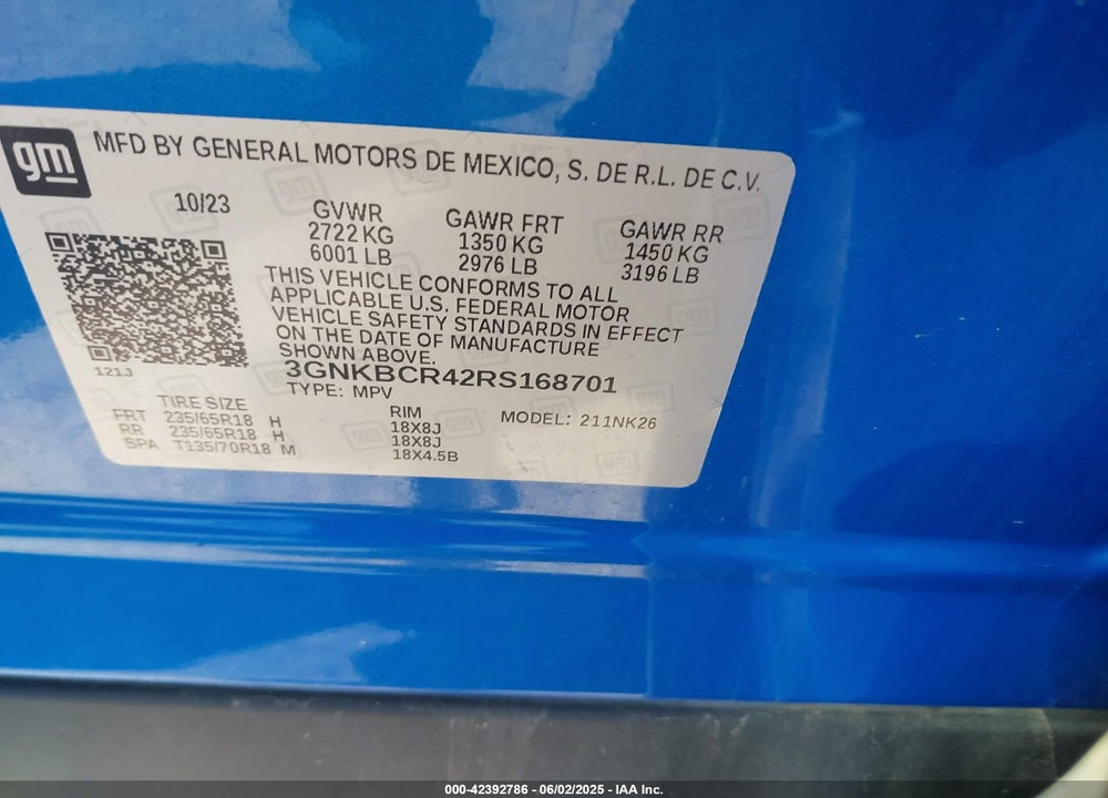 2024 CHEVROLET BLAZER VIN: 3GNKBCR42RS168701