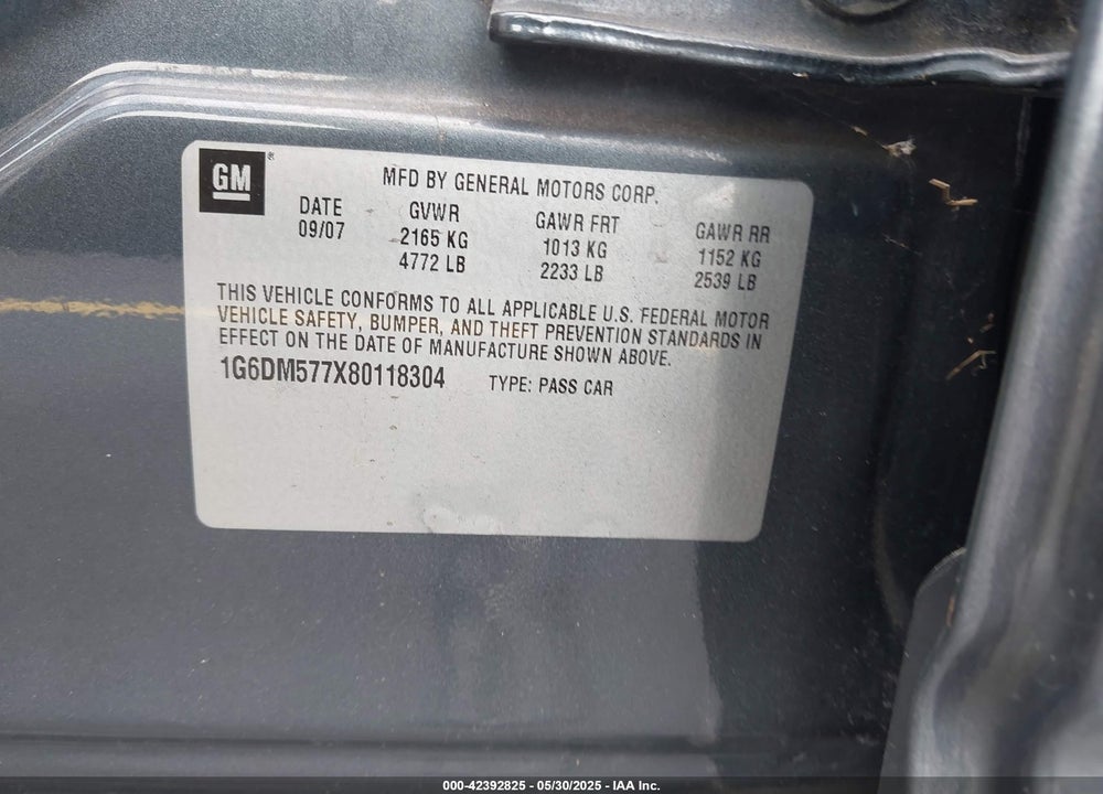 2008 CADILLAC CTS STANDARD VIN: 1G6DM577X80118304