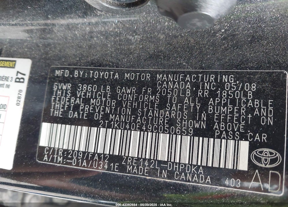 2009 TOYOTA COROLLA MATRIX VIN: 2T1KU40E49C050659