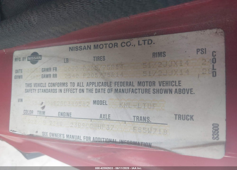 1986 NISSAN 720 KING CAB VIN: 1N6ND06S2GC340582