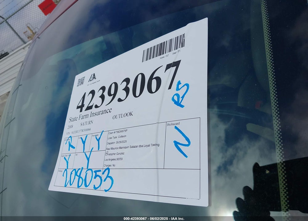 2008 SATURN OUTLOOK XE VIN: 5GZER13778J300066